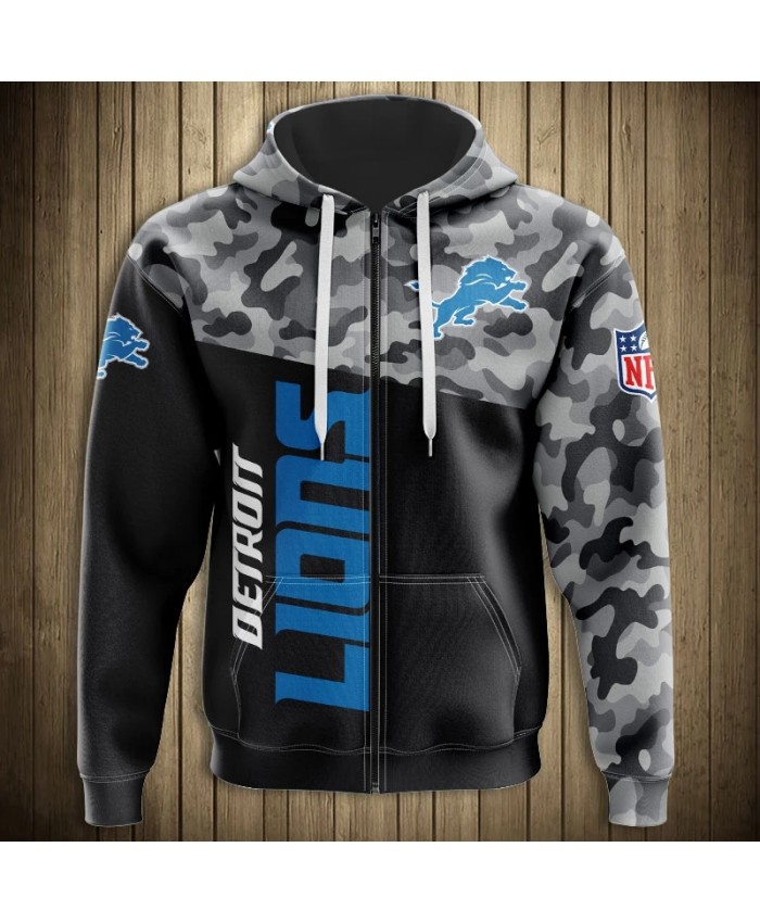 Detroit Fashionable American Football Lions Zipper hoodies Camouflage stitching casual sportswear