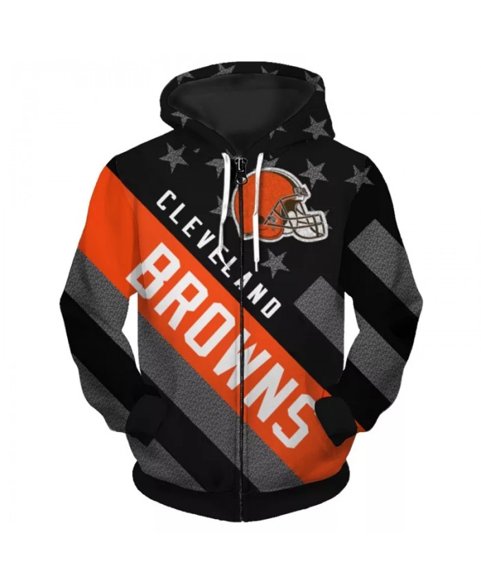 Cleveland Fashionable American Football Browns Zipper hoodies Black American Flag Red Helmet Print 3D Sportswear
