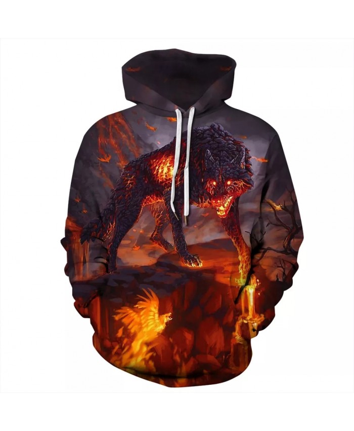 3D Hoodies Sweatshirts Printed Fire Wolf Autumn Winter Men Women's Hooded Pullover Hip Hop Streetwear Clothing