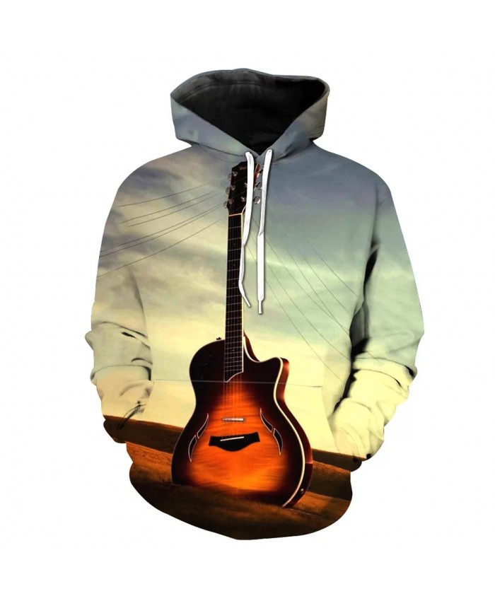 Fun graffiti red guitar blue sky print fashion 3D hooded sweatshirt
