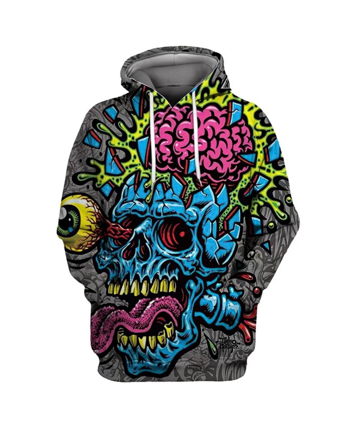 Red brain blue metal skull print stitching fashion 3D sweatshirts