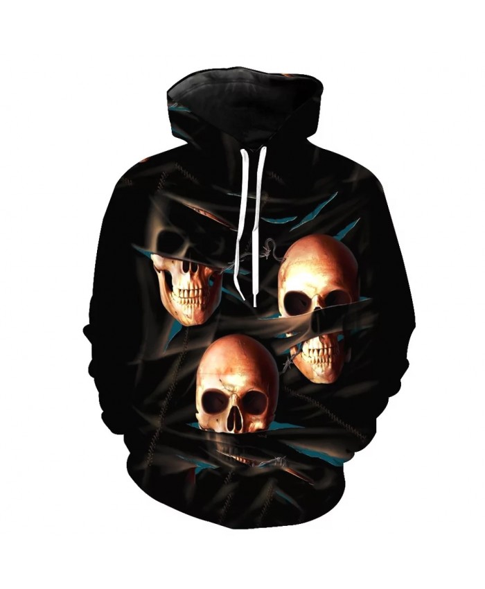Black smoke metal skull print black casual 3D hooded sweatshirts