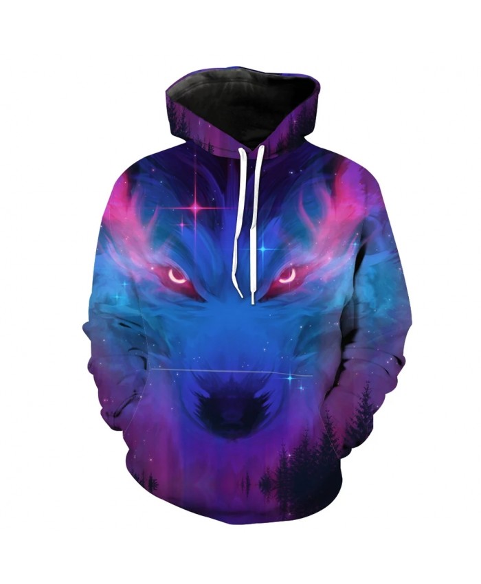 Graffiti Galaxy Wolf Print Fashionable 3D Hooded Sportswear