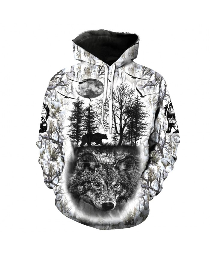 Men's Fashion 3D Hoodie Grey Timber Wolf Bear Print sweatshirts