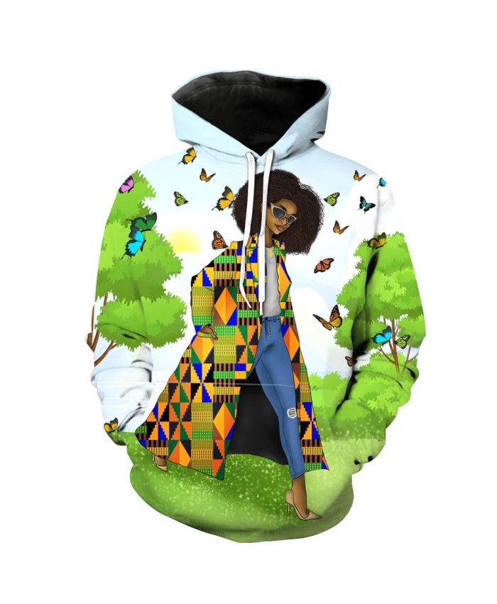Men's Fashion 3D Hoodie Green trees flowers butterfly elegant ladies print sweatshirt