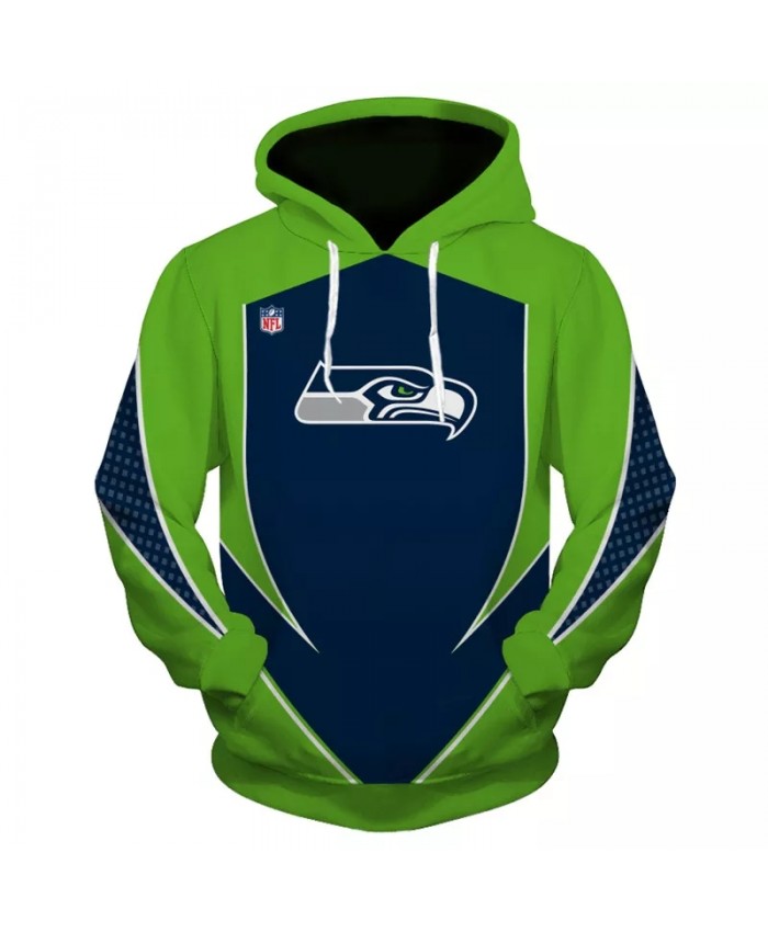 Seattle fashion cool Football 3d hoodies sportswear Green blue geometric stitching cartoon seabird print Seahawks sweatshirt
