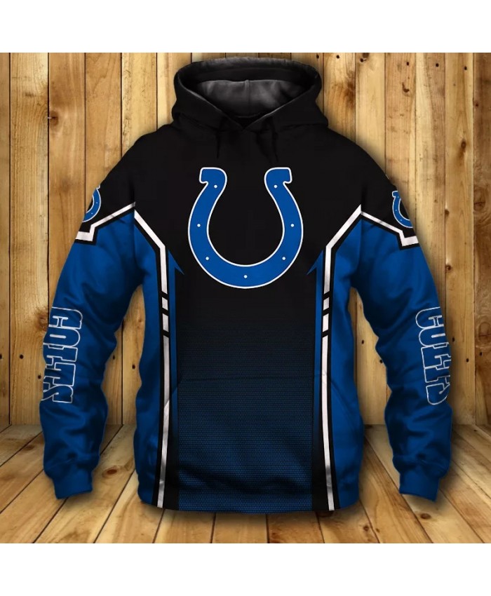Indianapolis fashion cool Football 3d hoodies sportswear Black blue spots stitching letter U print Colts sweatshirt