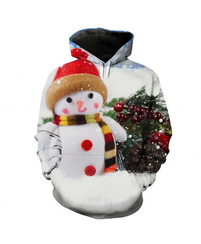 Cute Snowman Doll Christmas Tree Bell Print Fun 3D Hoodies