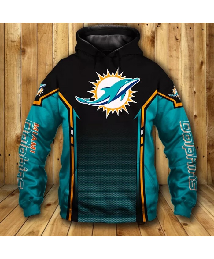 Miami fashion cool Football 3d hoodies sportswear Gradient spots black and green stitching design Dolphins sweatshirt