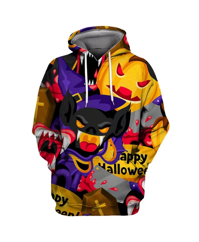 Red eyes pumpkin black cartoon bat print fashion men's 3D sportswears