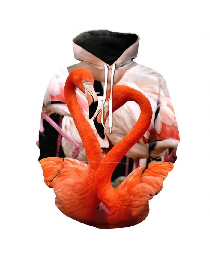 Flamingo couple print fun 3D hooded sweatshirt