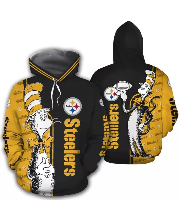 Pittsburgh fashion cool Football 3d hoodies sportswear Yellow black stitching cartoon character print Steelers sweatshirt