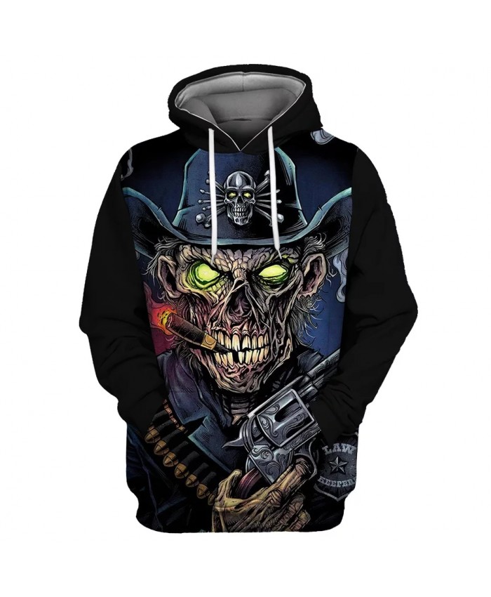 Green eyes Pirate Hat Zombie Skull Print Fun 3D Hooded Sweatshirt