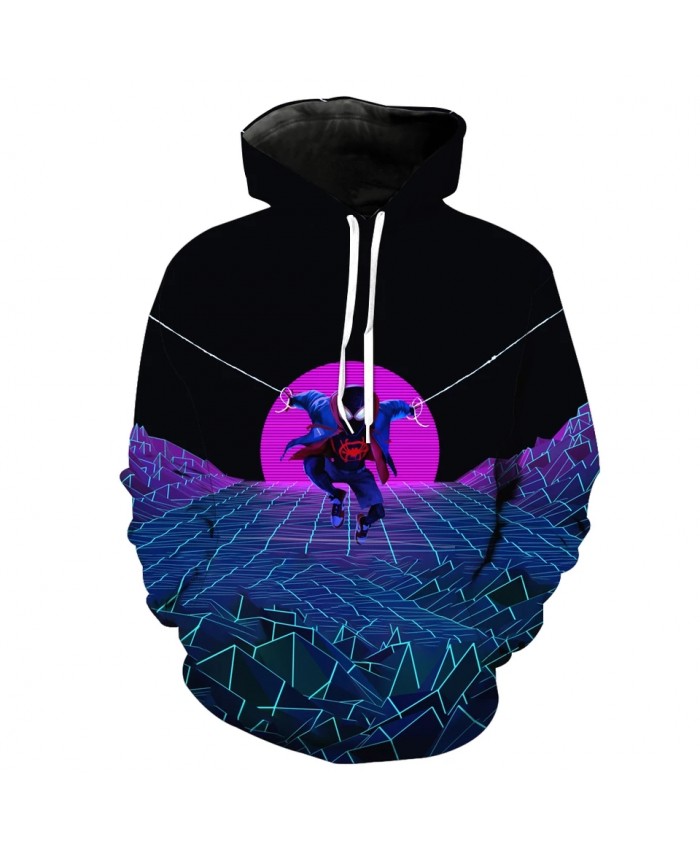 Stitching design fashion mesh printing men's 3D hooded sweatshirt