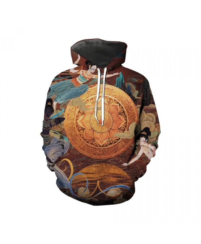 2021 new 3D printing pullover Chinese elements Dunhuang flying fairy figure fashion hip hop wild plus size streetwear