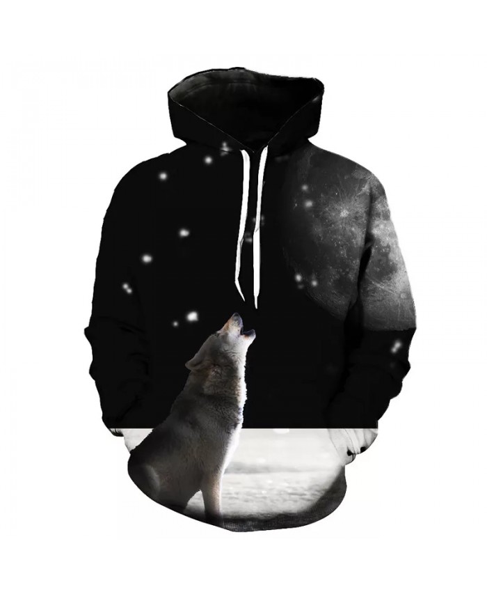 Lonely Howling Puppy Print Fashion 3D Hooded Sweatshirt