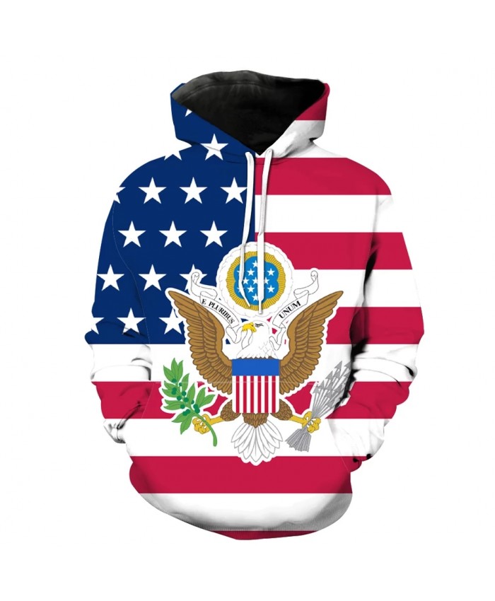 Fashionable Men's Streetwear American Flag Printed Cool 3D Hooded Sportswear