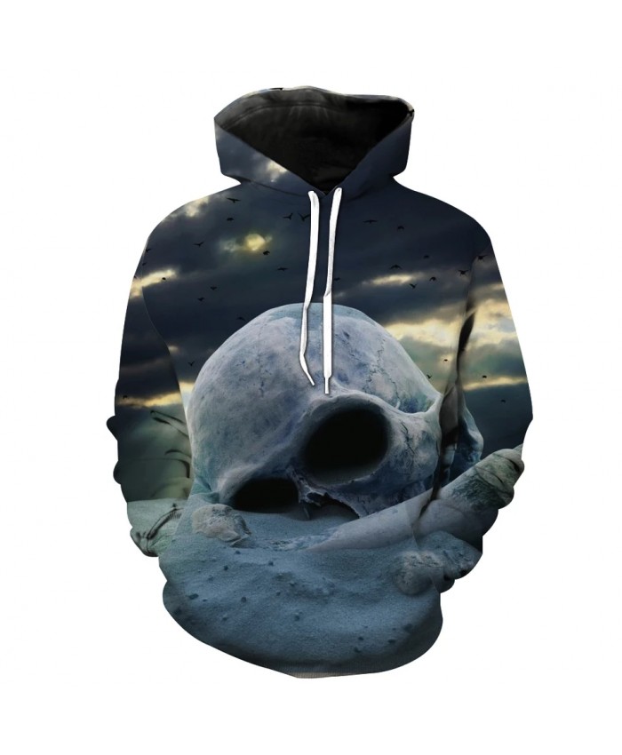 Men's Fashion 3D Hoodie Grey sky skull rock print sweatshirt