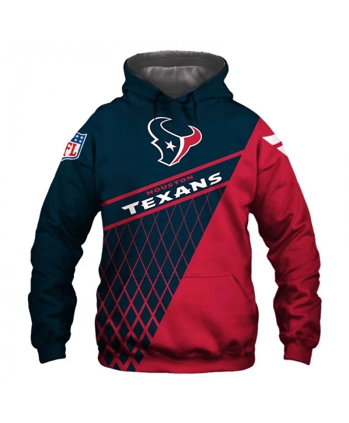 Houston fashion cool Football 3d hoodies sportswear Navy blue red stitching grid geometric bull head print Texans sweatshirt