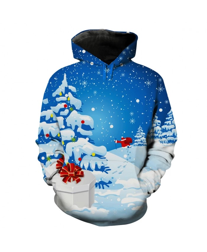 Falling Snow Cute Gifts Santa Print Men's Casual Hoodies