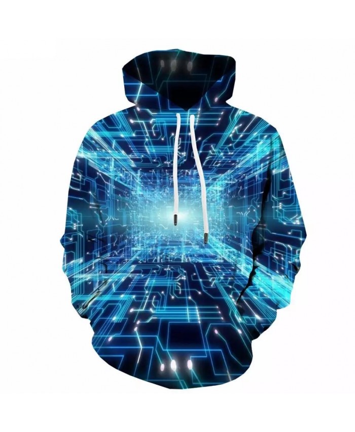 Technology Hoodie Men Novel Hoodie Print Harajuku Hoody Anime Blue Hooded Casual Long Sleeve Funny Autumn New Man
