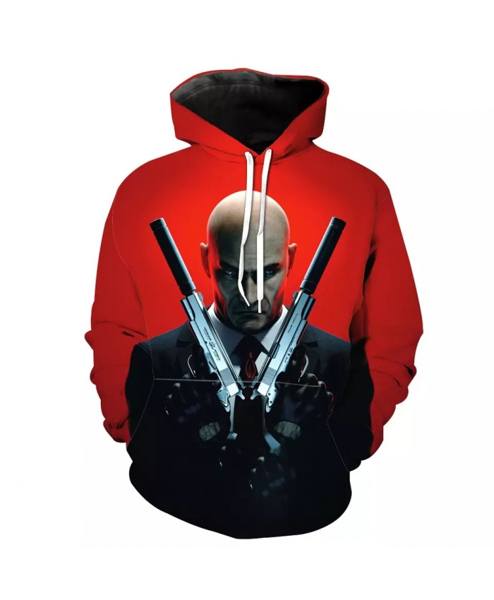 Double Knife Warriors Printed Red Casual 3D Hooded Sweatshirt