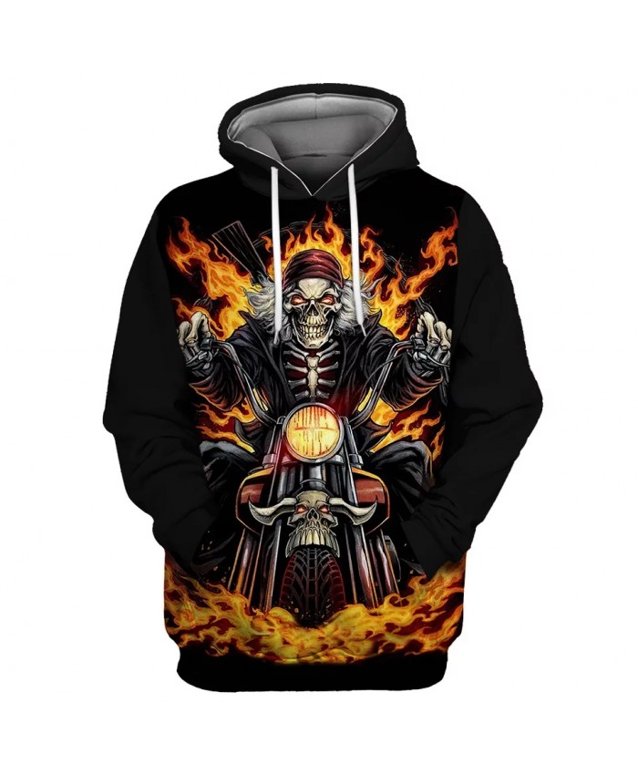 Black sky flame motorcycle skull print casual men's sportswears
