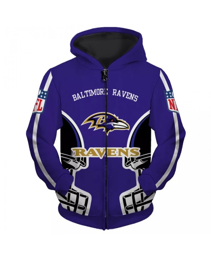 Baltimore Fashionable American Football Ravens Zipper hoodies Purple crow helmet letter printing fashion men's clothing