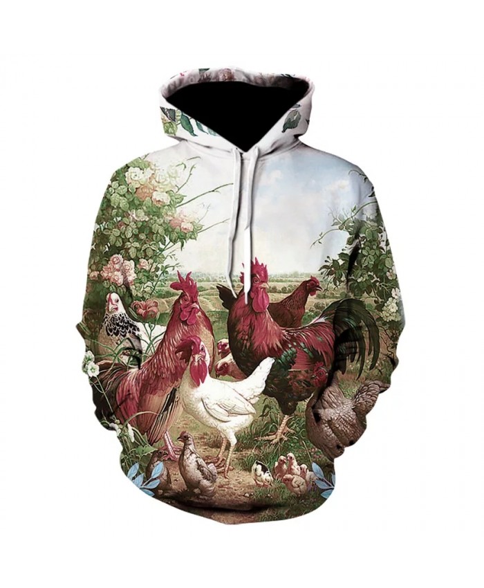 Spring and autumn men's personality 3D hoodie fashion men and women long sleeve street wear rooster printed hoodie coat