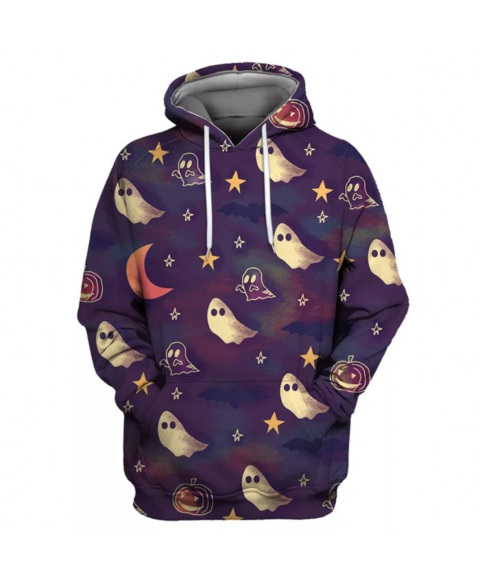 Red Moon Yellow Star Purple White Ghost Print Fashion 3D Hooded Sweatshirts