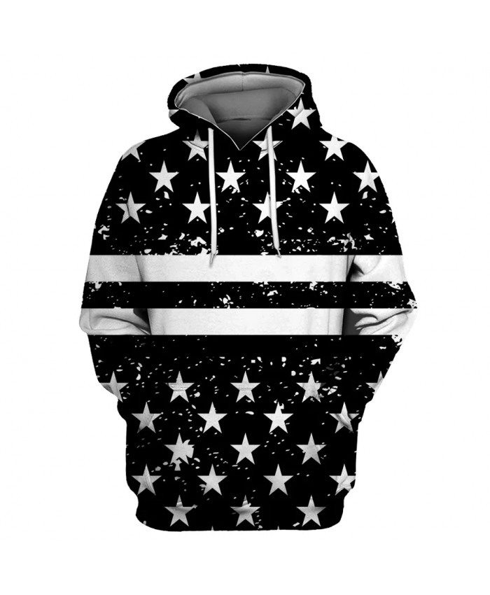 White star stitching stripe printing fashion men's 3D hooded sweatshirts