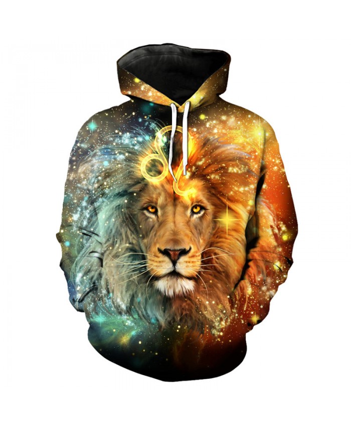 Mens 12 Constellation Leo Print 3D Hooded Sweatshirt Pullover