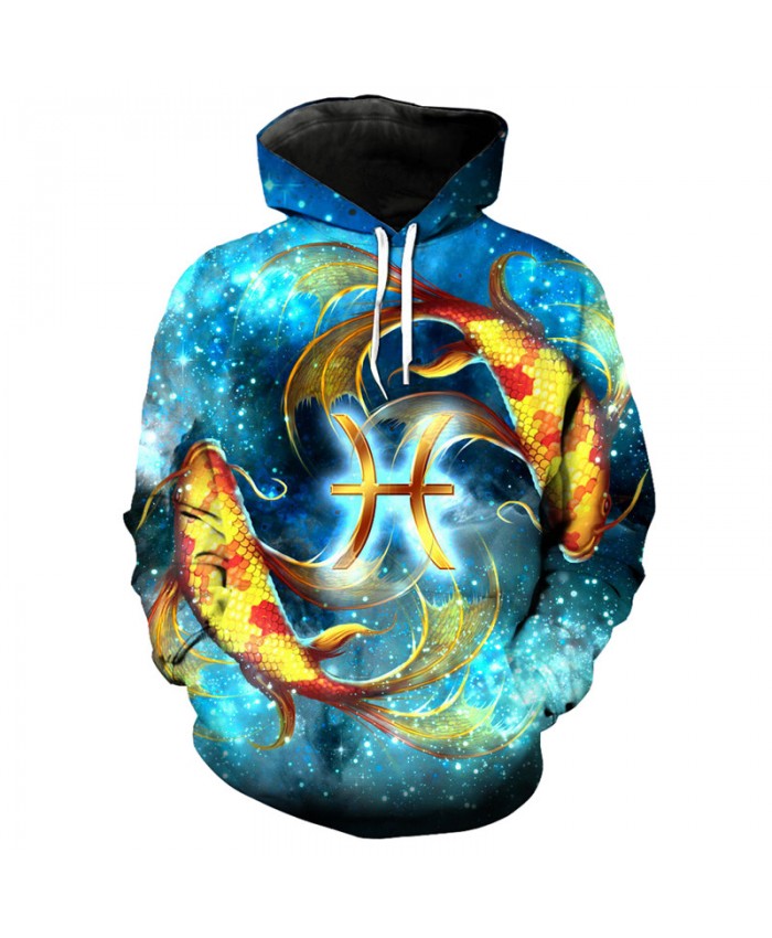 12 constellation Pisces print 3D hooded sweatshirt pullover