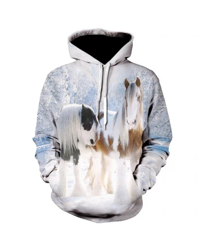 Stylish personality horse head animal print floral hoodie high quality casual long horse hoodie sweatshirt