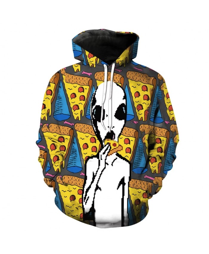 Pizza House White Alien Print Cool 3D Hooded Sweatshirt