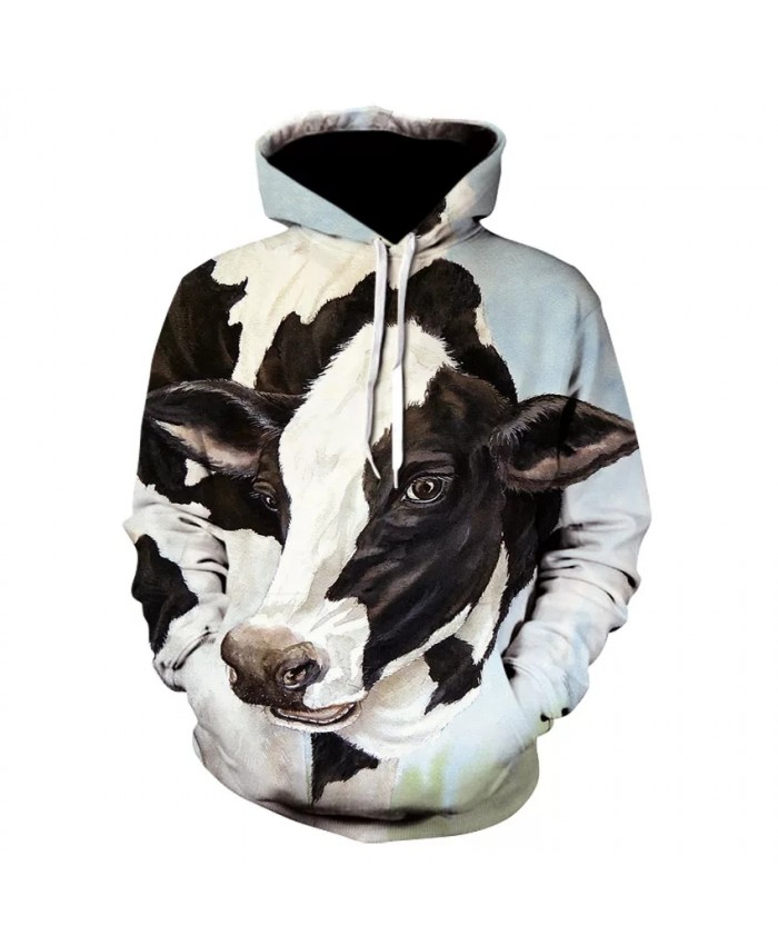 Men's personality animal cow-head hoodie fashion men and women wear long sleeves street dairy printed hoodie coat