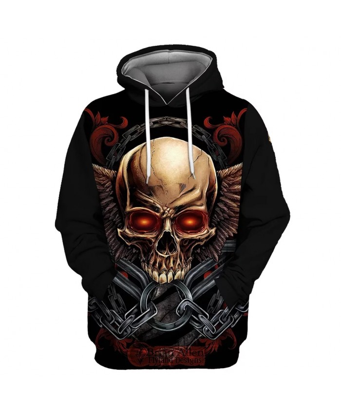 Red eyes black chain yellow skull print fashion 3D hoodies