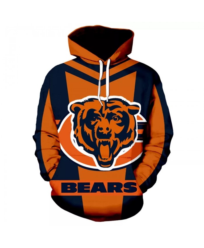 Chicago fashion cool Football 3d hoodies sportswear Blue orange stitching letter C roaring bear print Bears sweatshirt 1
