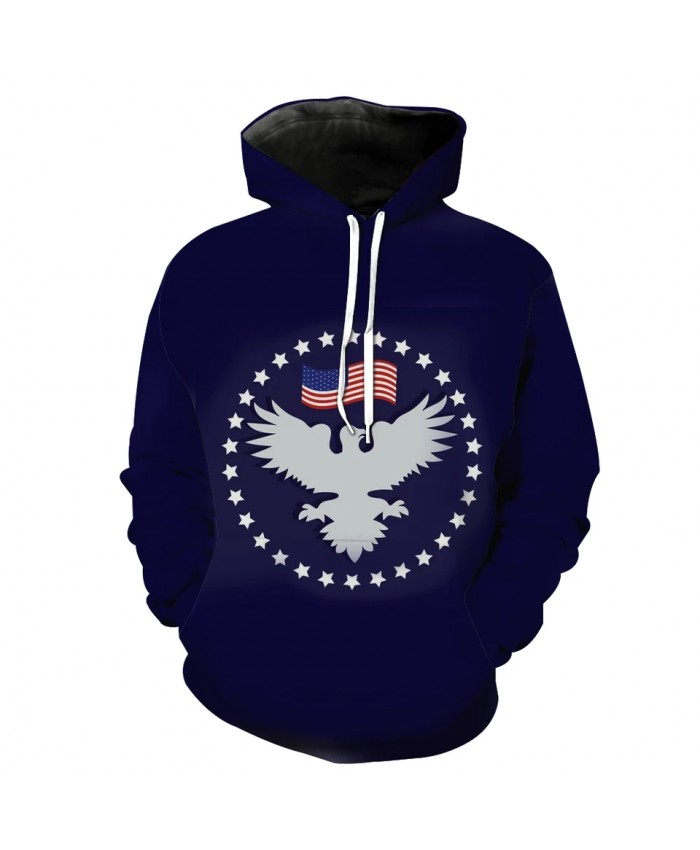 Geometric gray eagle American flag print blue casual hoodie