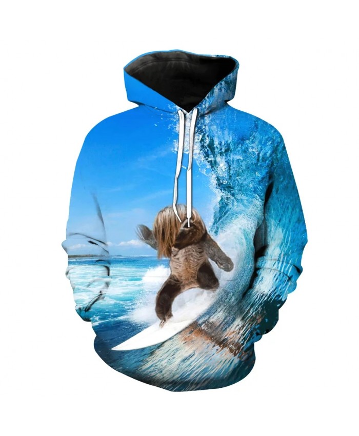 Blue Sky Wave Coffee Puppy Print Fashion 3D Hooded Sweatshirt