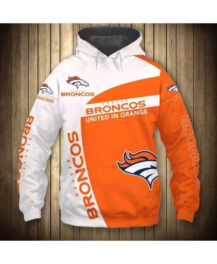 Denver fashion cool Football 3d hoodies sportswear White orange stitching design geometric horse print Broncos sweatshirt