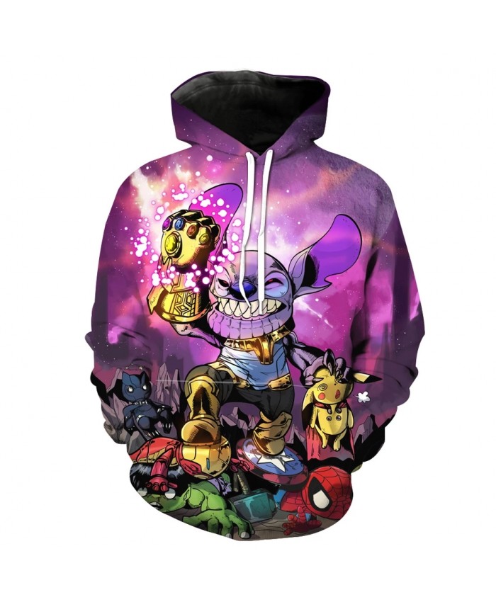 Men's Fashion 3D Hoodie Fun cartoon purple long ears elf print sweatshirts
