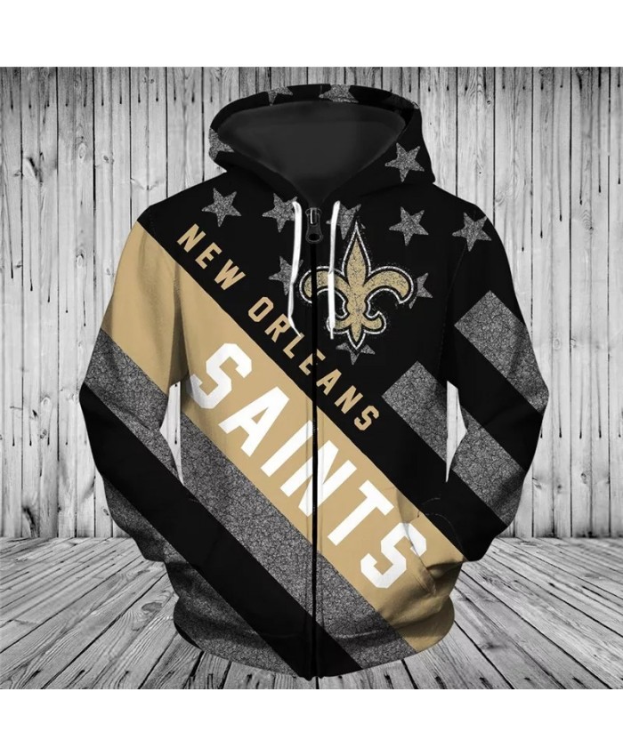 New Orleans Fashionable American Football Saints Zipper hoodies Black flag khaki non-dart print 3D sportswear 2