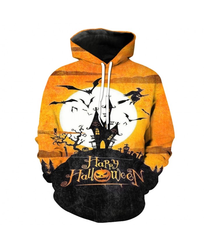 Men's Fashion 3D Hoodie Yellow sky bat wizard castle print sweatshirts