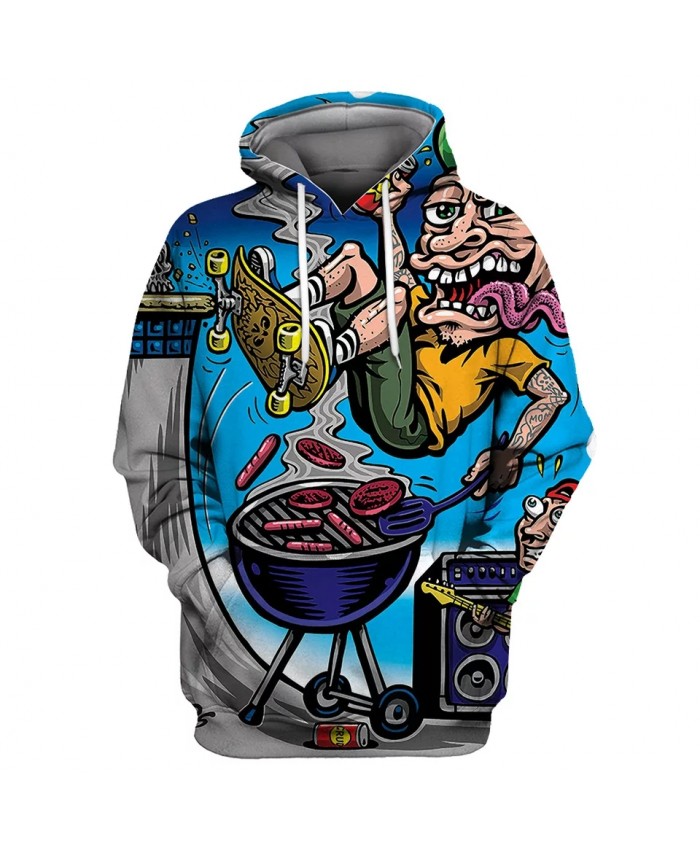 Crazy BBQ Cartoon Character Print Fun 3D Hooded Sportswear