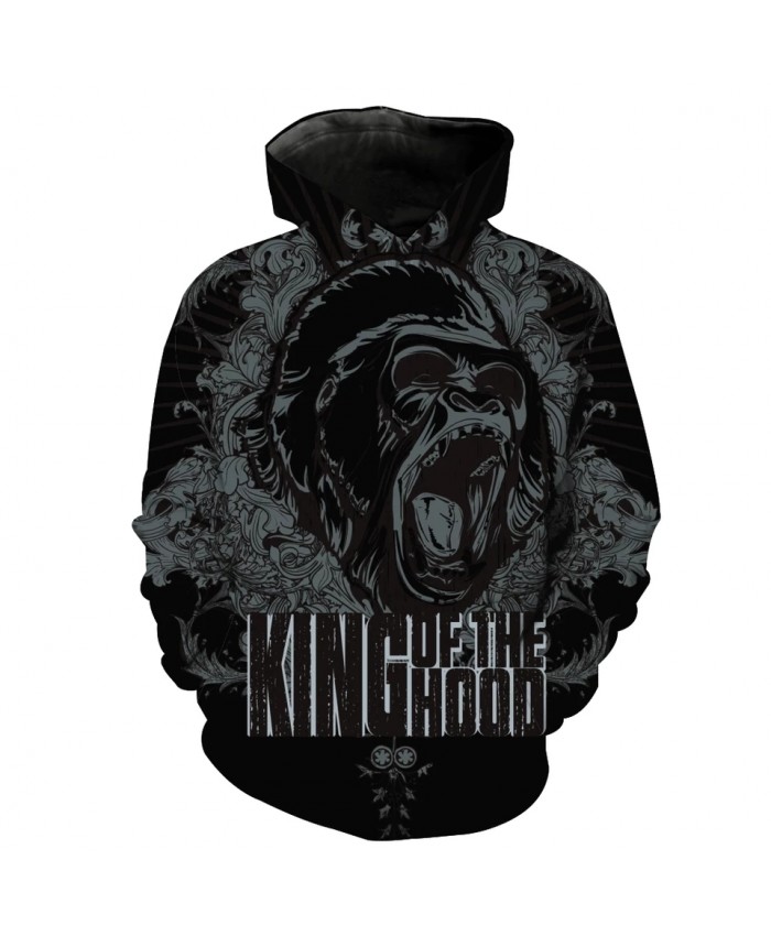 Men's Fashion 3D Hoodie Roaring Chimpanzee Print black sweatshirts