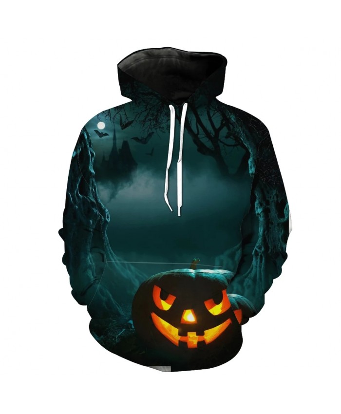 Men's Fashion 3D Hoodie Valley castle pumpkin lantern bat print hooded sweatshirts