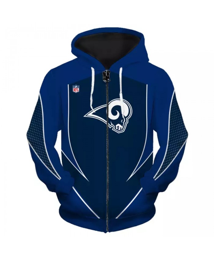 Los Angeles Fashionable American Football Rams Zipper hoodies  Stitching design geometric ram print fashion sportswear