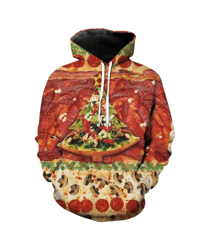 Fun Pizza Food Christmas Tree Printed 3D Hooded Sweatshirt