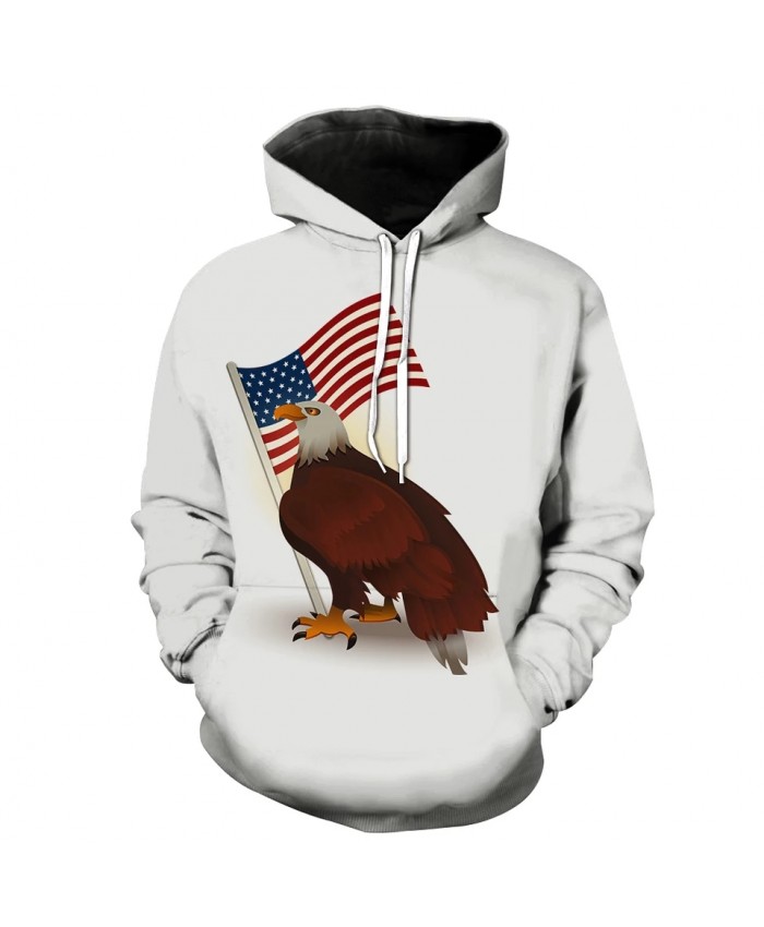 White Casual Hoodie Eagle American Flag Print Fun 3D Sweatshirt